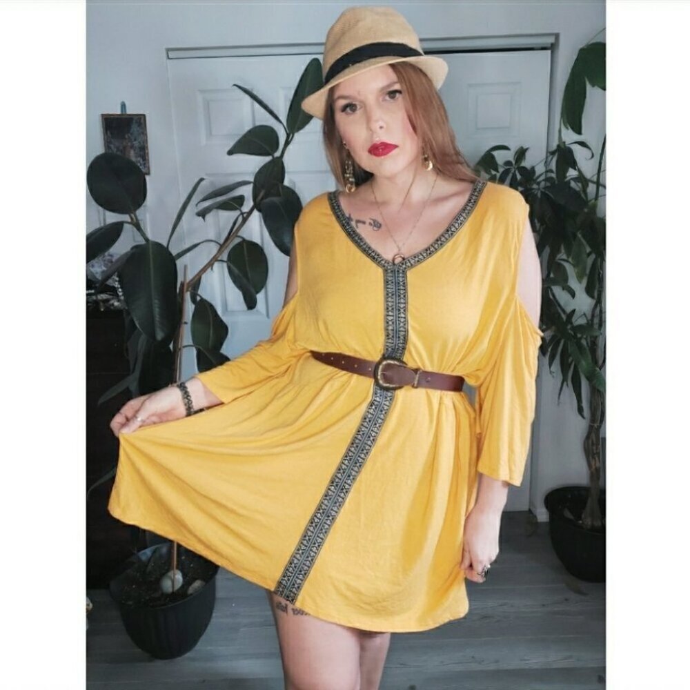 yellow BOHO 4X COLD SHOULDER TOP